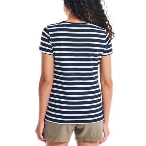 NWoT Nautica Women's Short Sleeve Navy Striped V-Neck T-Shirt Size S $45 Z941 - Picture 2 of 2